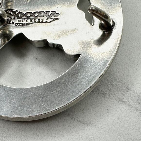 Nocona Rhinestone Horse Horseshoe Western Belt Buckle Silver Tone ✨ - Picture 10 of 16